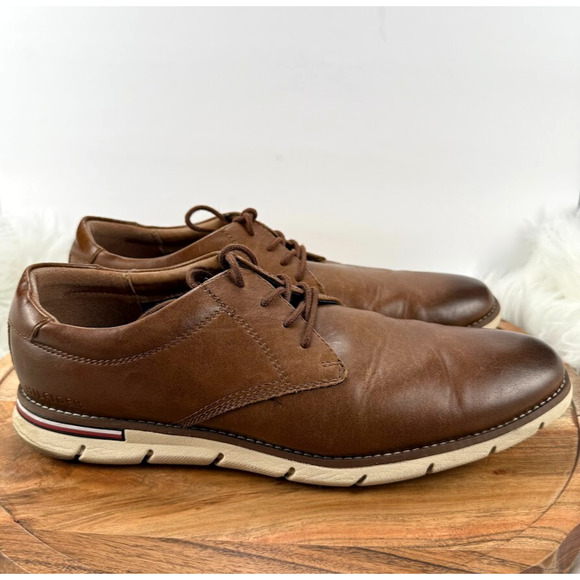 TOMMY HILFIGER Warren Men's Brown Sz 11 Leather Round Toe Lace-Up Oxford Shoes - Picture 1 of 15